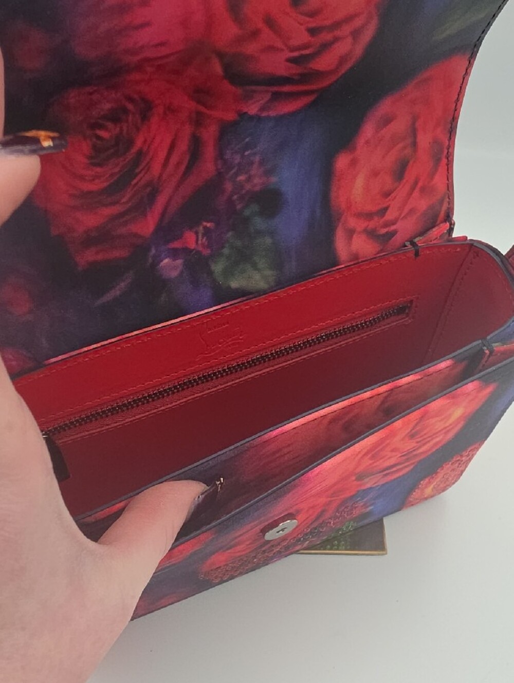 Christian Louboutin Loubi54 Crepe Satin Roses Small Crossbody (NWT)COA💙🌹💙 - Picture 12 of 16